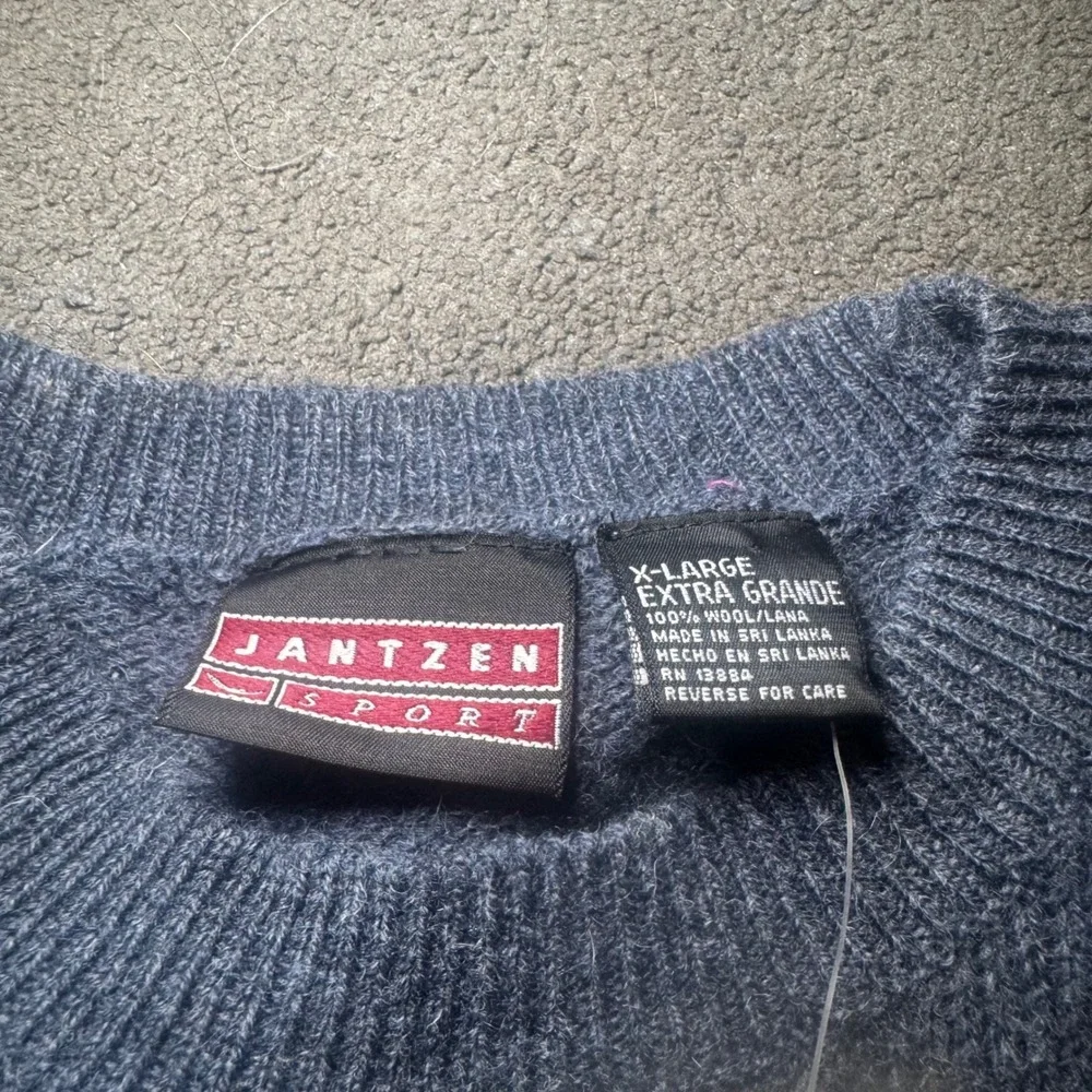 Vintage Jantzen Sport Mens XL Blue 100% Wool Crewneck Knit Sweater NWT